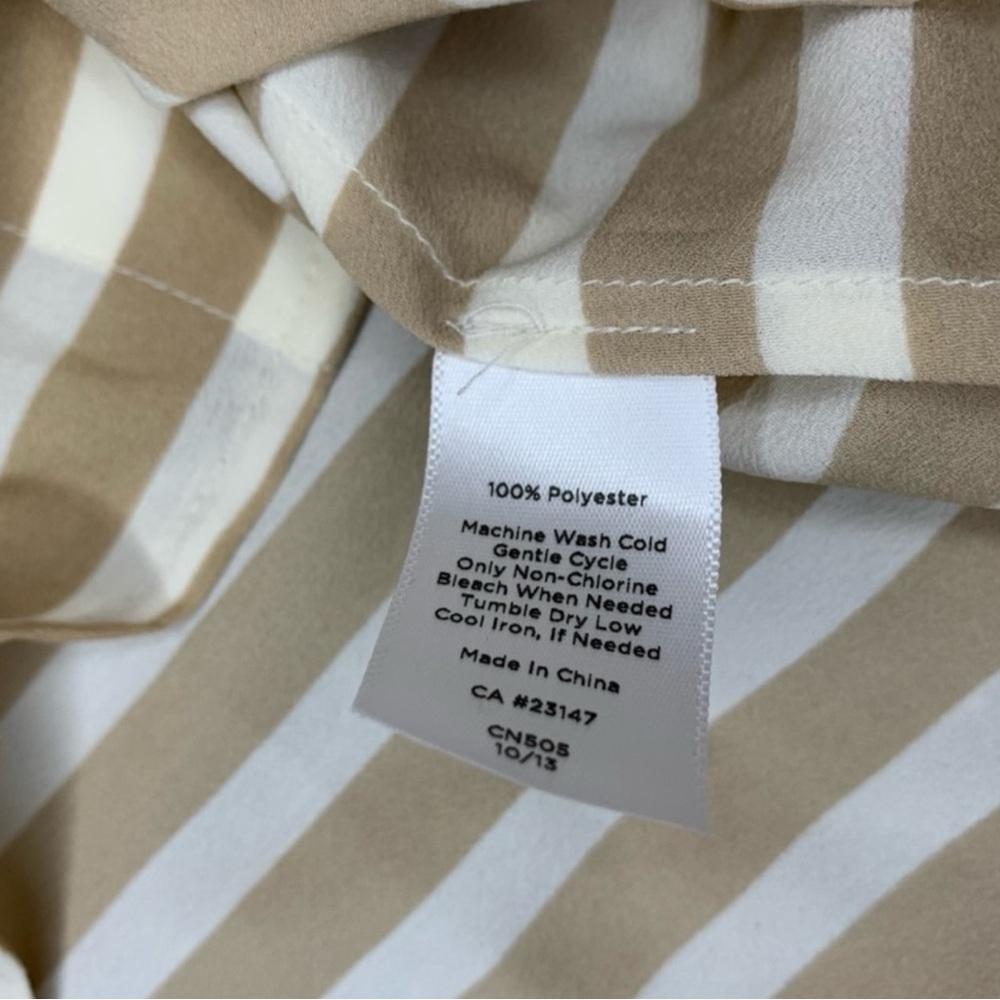 TALBOTS Button Up Stripped Blouse w/ Peter Pan Collar in Tan/Ivory/Pink Size 4 - Picture 9 of 10